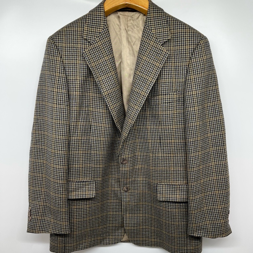 Brooks Brothers Mens Suit Jacket Blue Brown Houndstooth Blazer Wool 41 R Union